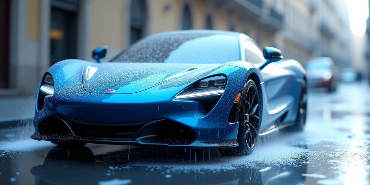 Coche deportivo reluciente después de lavado premium